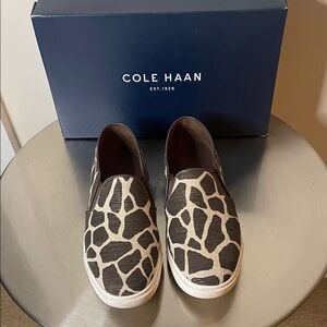 Cole Haan Black and Cream Giraffe-Print Slip-Ons